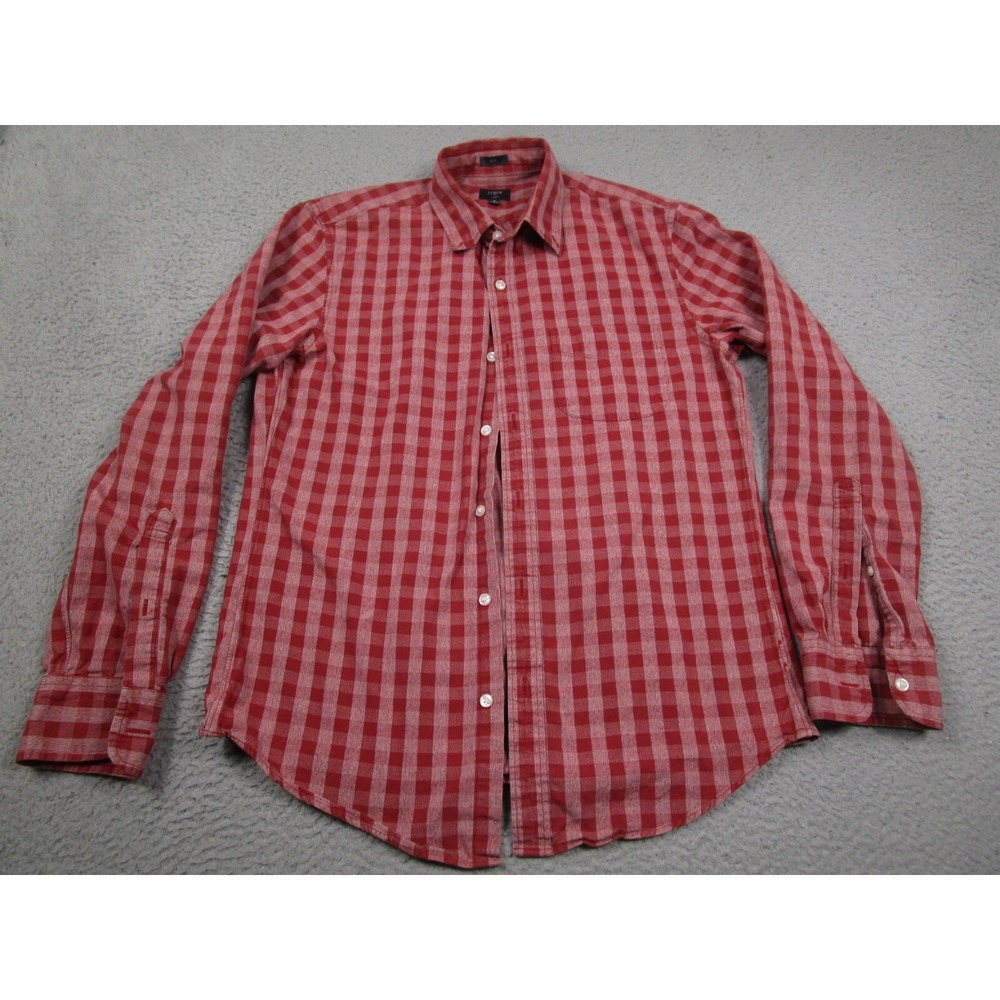 J Crew Shirt Mens Medium Red Checked Slim Fit Jaspe Button Up Long Sleeve Preppy
